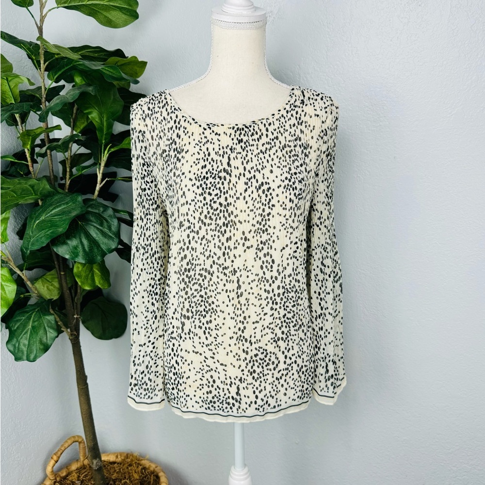 NWT Max Studio Long Sleeve Polka Dot Spot Pleated Chiffon Blouse